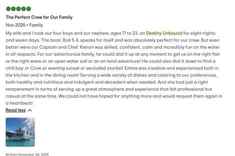 Review img # 21 of the yacht Destiny Unbound